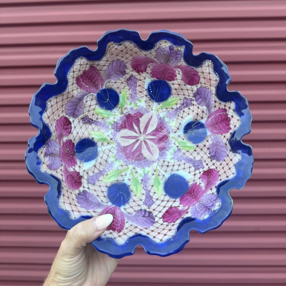 Mid-Century Post-WWII Japanese Pedestal Bowl – Hand Painted 1940’s-1960’s
